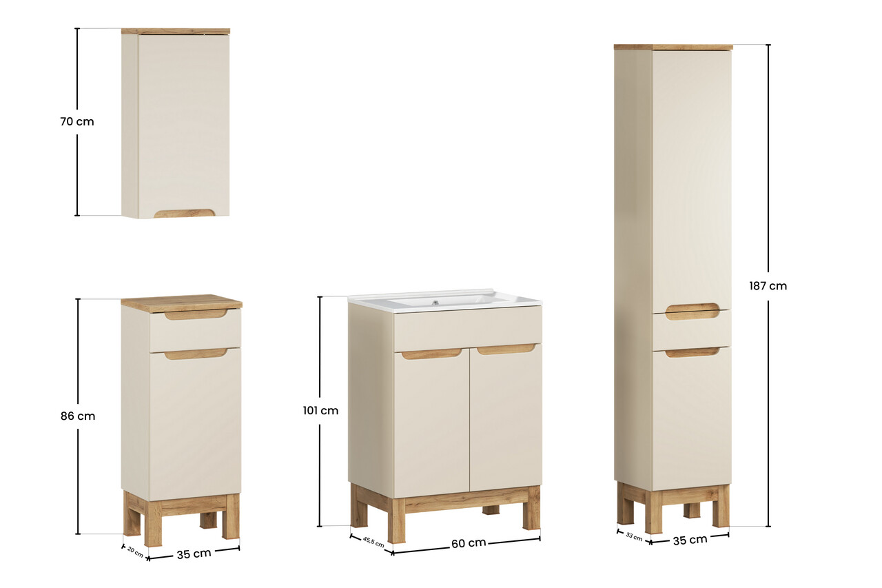 Set mobilier baie Bali Cashmere Lava 60 cm HC LC, dulapuri si masca cu lavoar, Comad, MDF/PAL, casmir - view 2