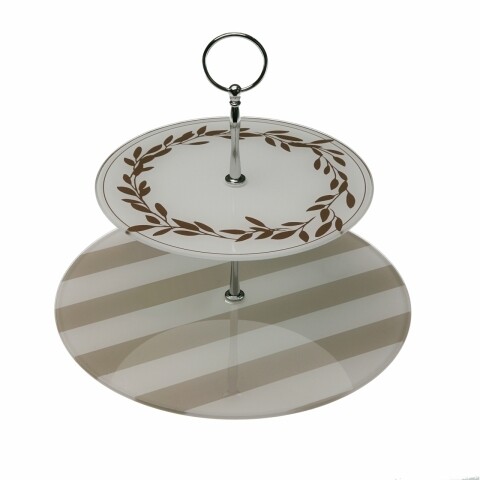 Suport etajat pentru prajituri Provenzal, Versa, 22 x 27 x 27 cm, sticla/metal, bej