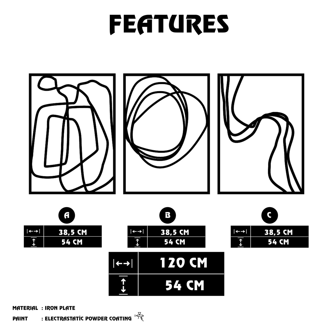 Decoratiune de perete, Achermus, Dimensiune: 120 x 54 cm, Negru - view 6