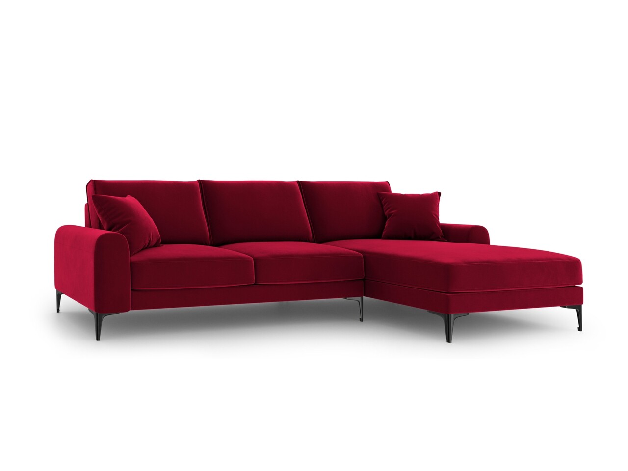 Coltar dreapta, Madara, Mazzini Sofas, 5 locuri, black legs, 254x182x90 cm, catifea, rosu