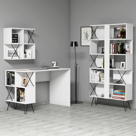 Set birou si biblioteca, Hommy Craft, Extra 2, 120×78.8×60 cm, Alb negru Hommy Craft