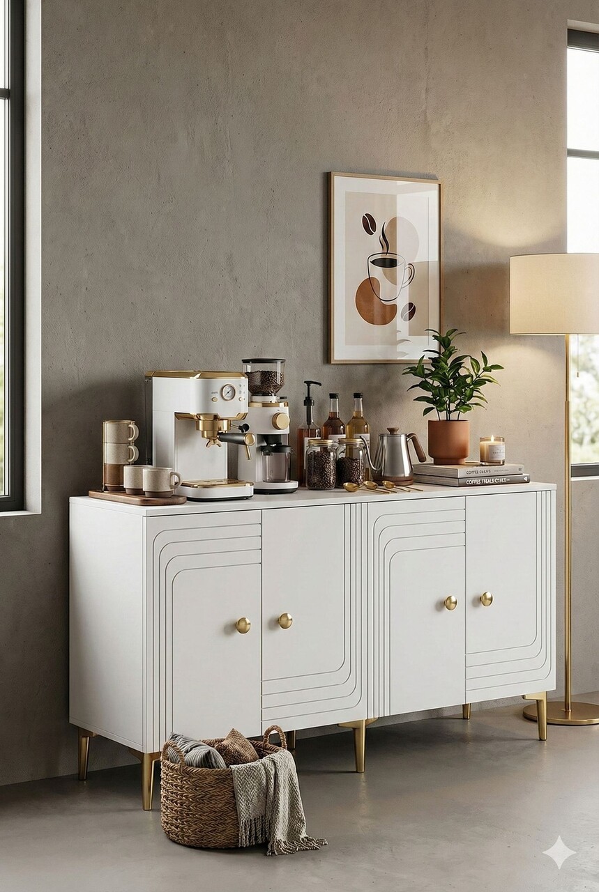 Consola, Hanah Home, Lessi 150, 150x75x32 cm, Alb/Auriu - view 4