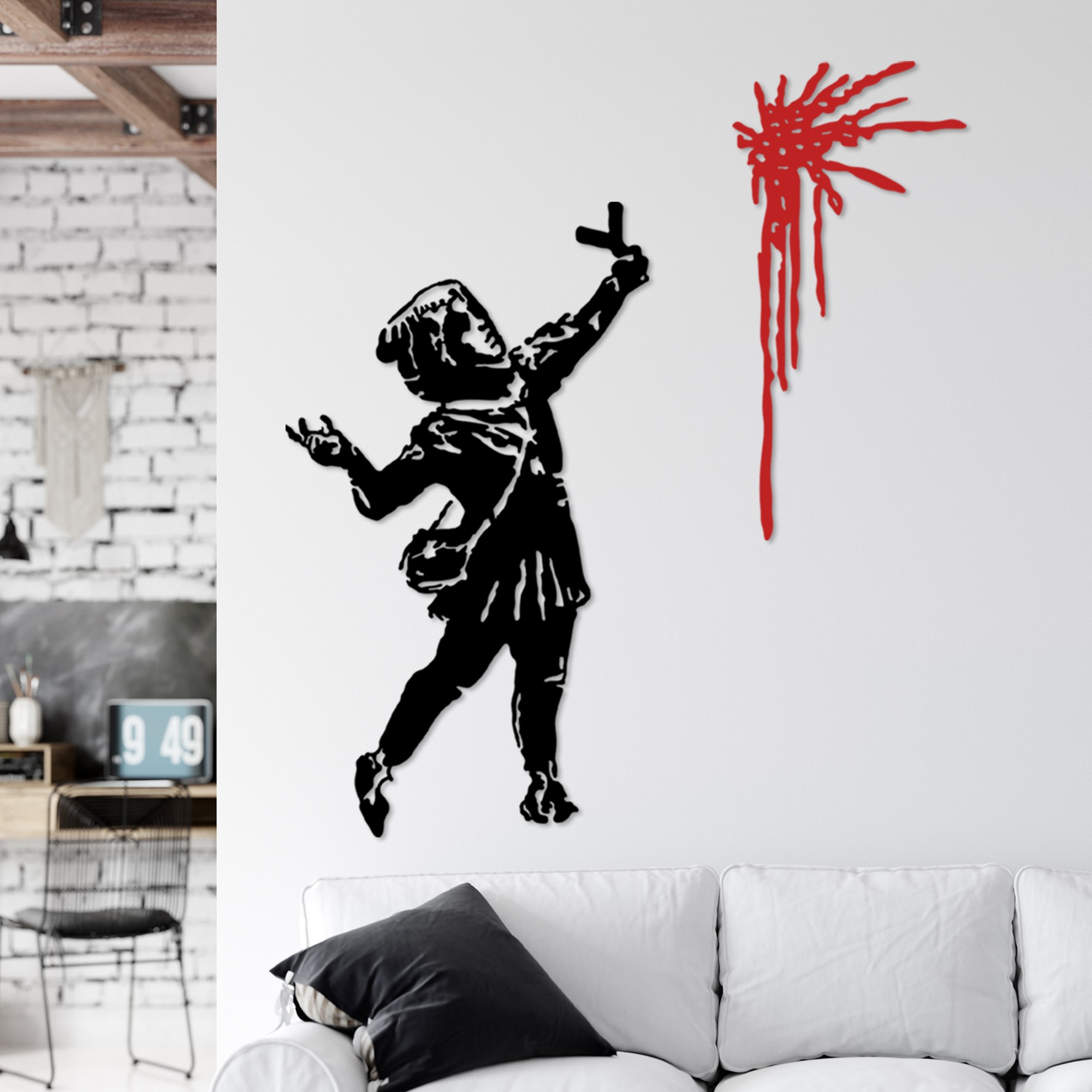 Decoratiune de perete, Banksy Metal 09, Metal, (Grosime: 1,5 mm), Negru