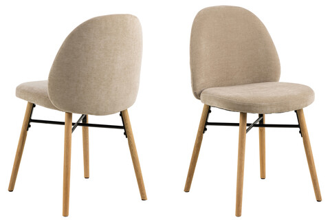 Scaun Sophia, Actona, 54x46x82.5 cm, tesatura Chenille/lemn de stejar, bej