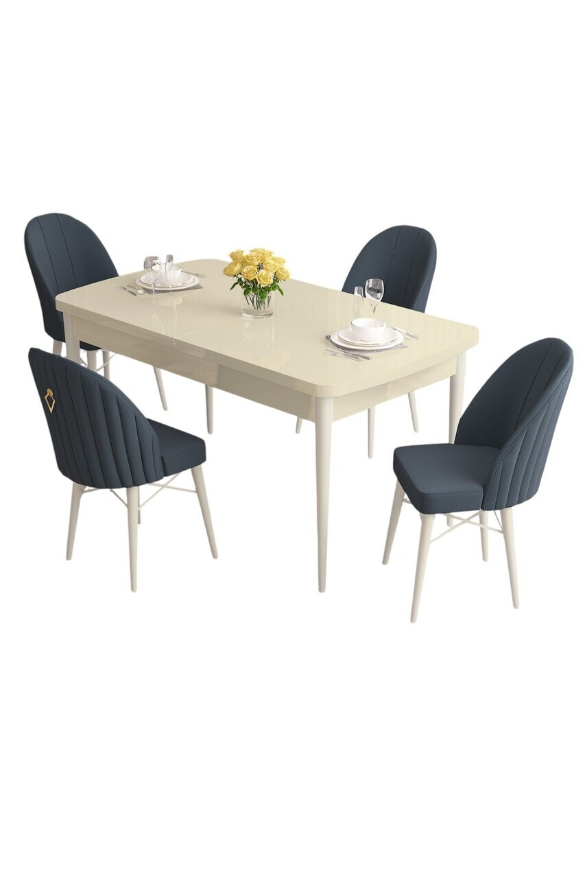 Set masa extensibila si scaune (5 piese), Hanah Home, Roz, Crem / Alb / Antracit — imaginea 2