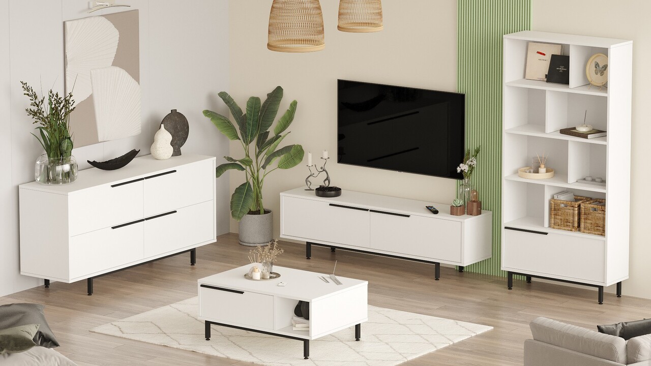 Set mobilier living, Hanah Home, ON21-W, Alb - imagine 3