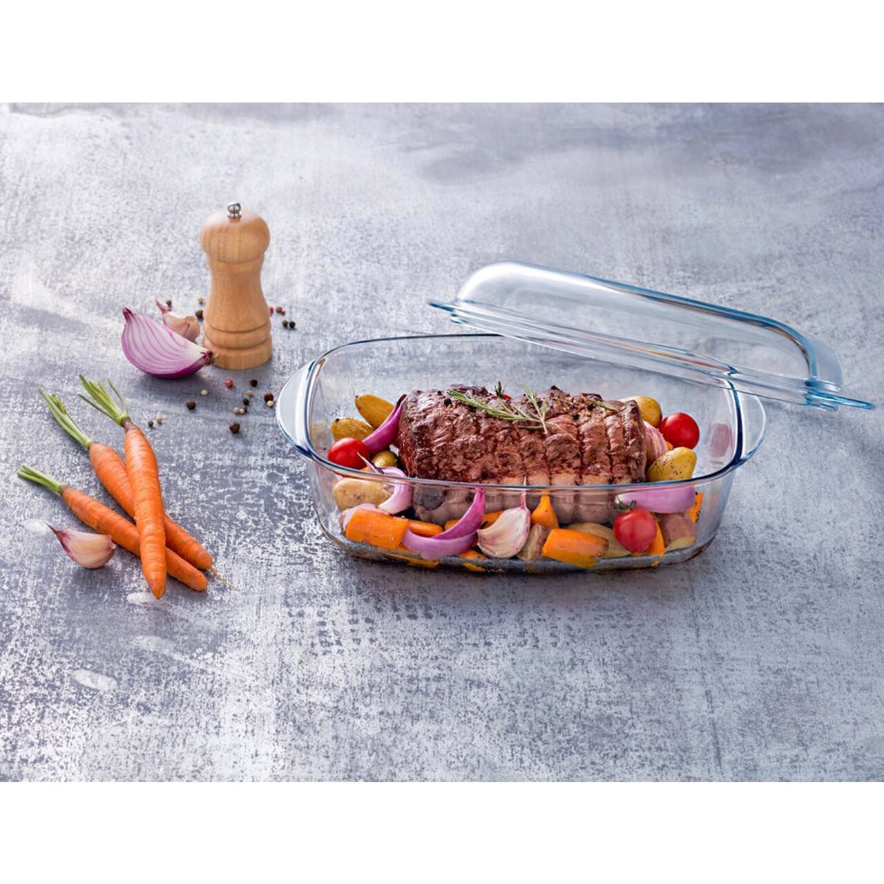 Vas dreptunghiular cu capac, din sticla termorezistenta, 4,4L + 2,3L, "Slow Cook" - Pyrex - imagine 3