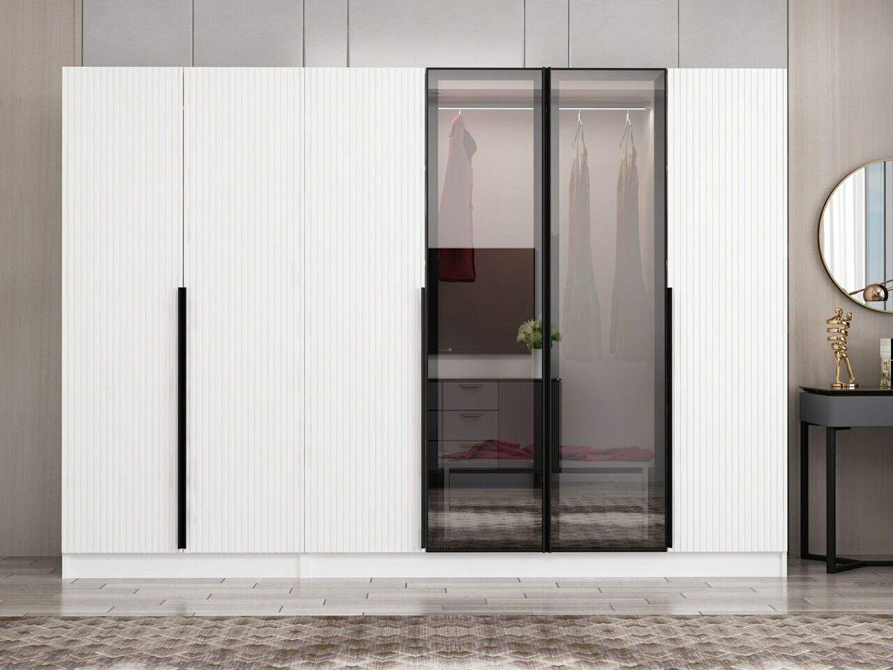 Dulap pentru haine, Hanah Home, Nisa, 270x210x52 cm, Alb