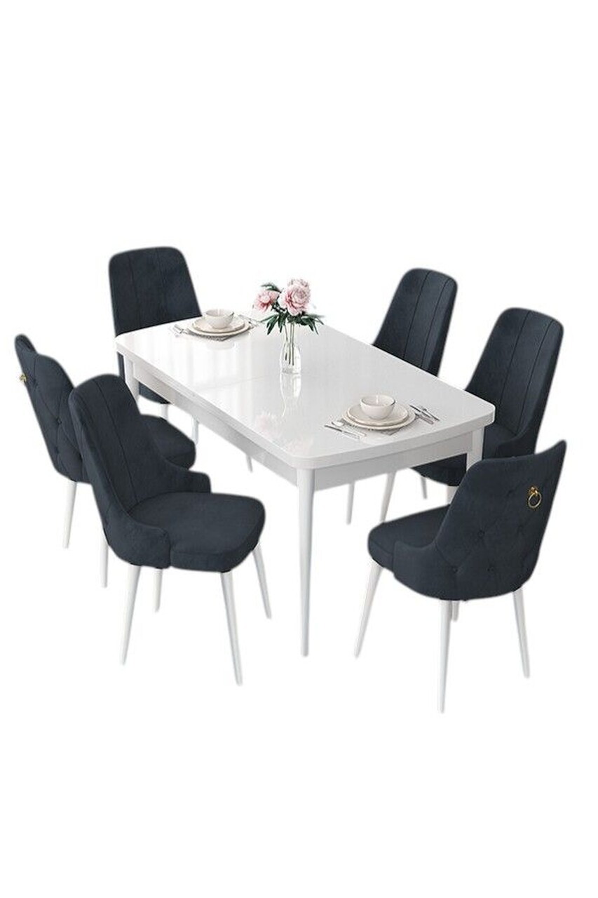 Set masa extensibila si scaune (7 piese), Hanah Home, Nex, Alb / Antracit — imaginea 2