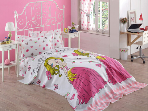 Set cuvertura pique single, beatiful girl - white, eponj home, bumbac
