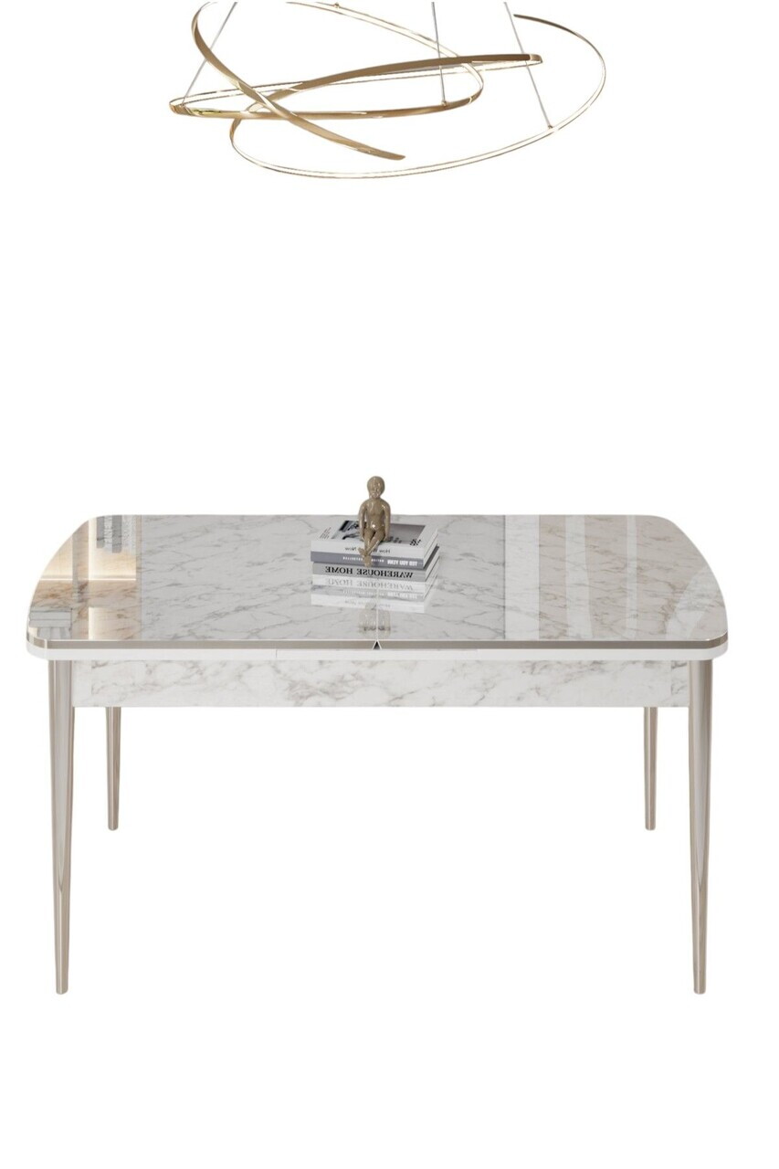 Masa extensibila, Hanah Home, Rada, 80x78x132 cm, Model de marmură albă / Crom — imaginea 2