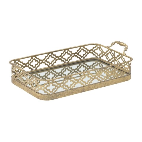 Tava pentru servire cu oglinda Antique Gold, InArt, 48x27 cm, fier/sticla