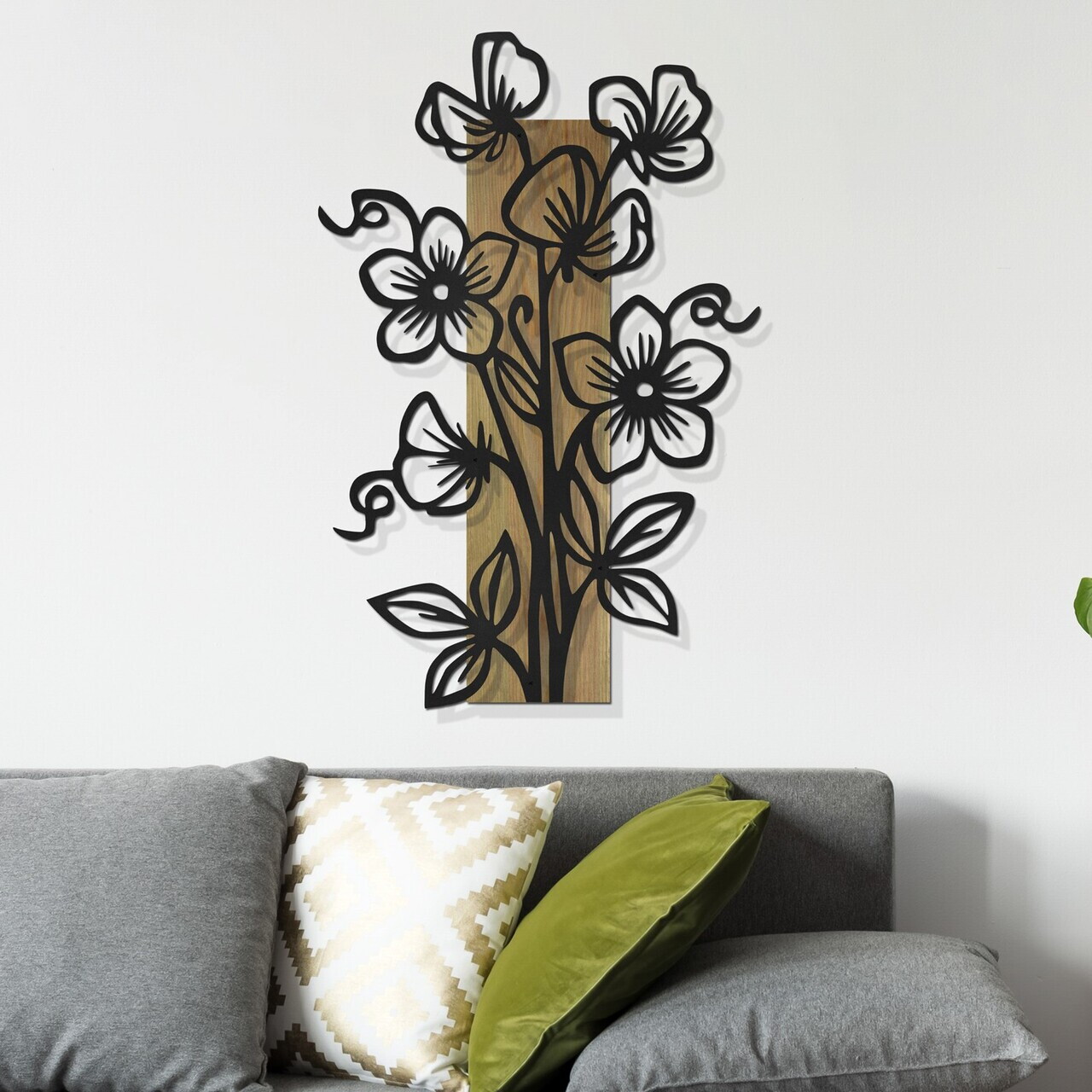 Decoratiune de perete, Fleuria, Cadru: Lemn (Grosime: 2 cm), Verde/Negru — imaginea 3
