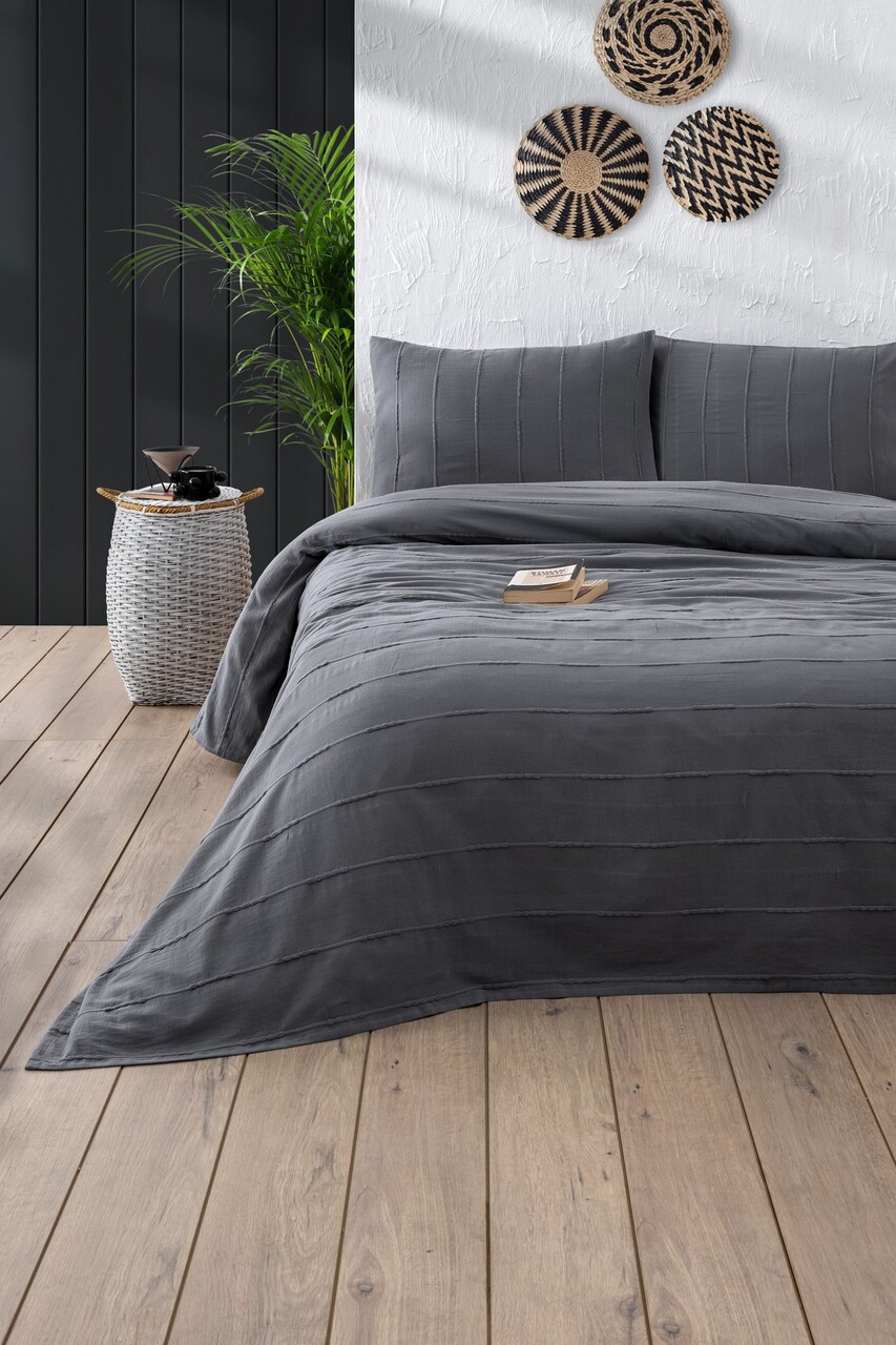 Set cuvertura pique dubla, Sedef - Anthracite, DC Home, Bumbac
