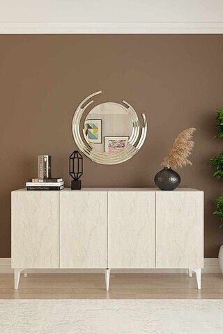Consola, Hanah Home, Gumus 150, 150x79x32 cm, Alb / Travertin