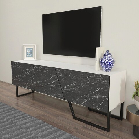 Comoda tv, zena home, parla, 150x50.6x35 cm, pal, alb negru