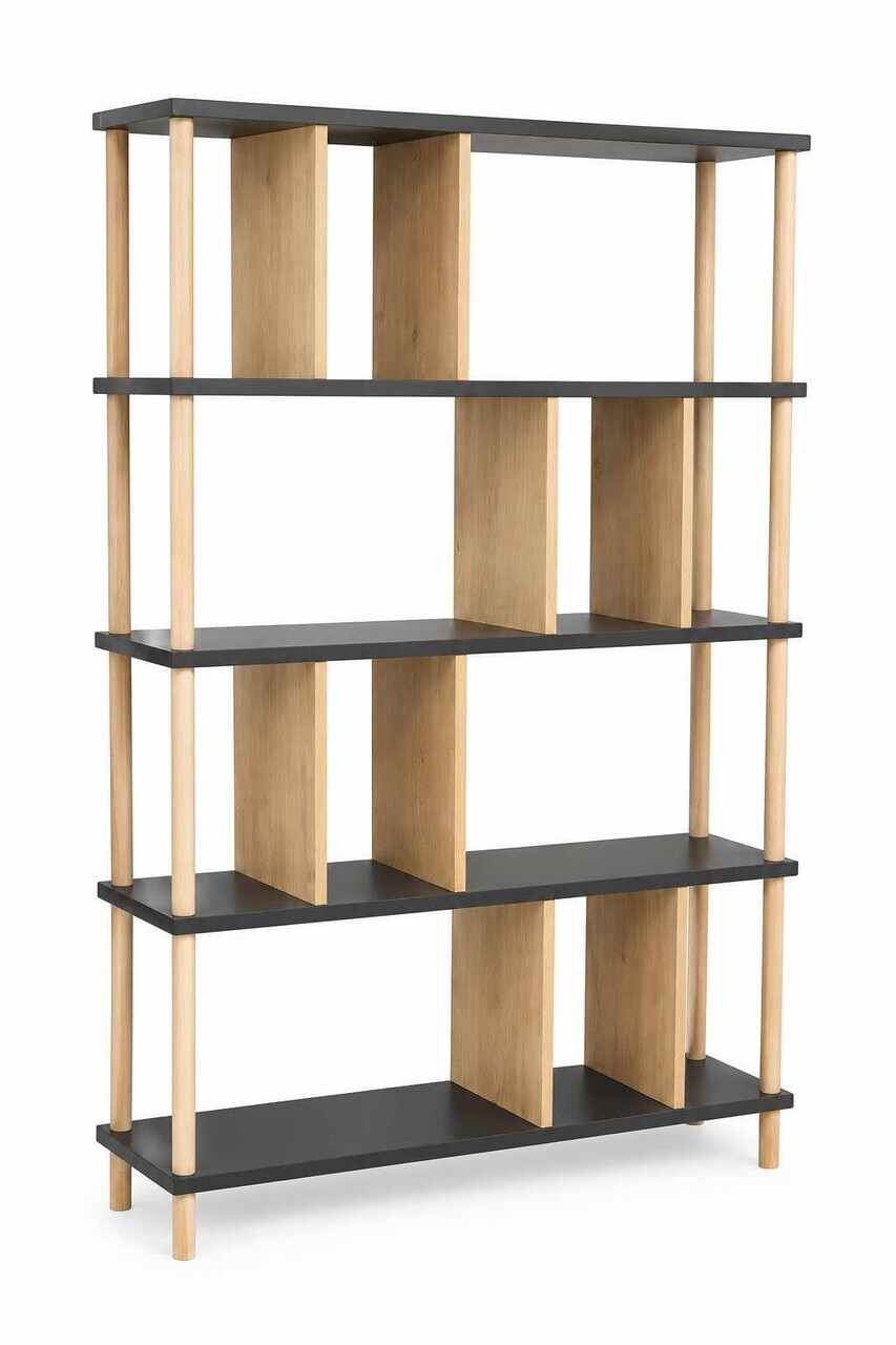 Corp biblioteca, Hanah Home, Peka-0045, 90x137x20 cm, PAL, Antracit / Stejar — imaginea 5