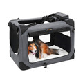 Cusca textile pentru caini / Geanta de transport animale de companie L, Feandrea, max 16 kg, 70x52x52 cm, tesatura Oxford, gri