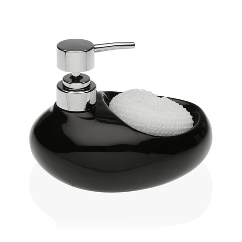 Dozator pentru detergent de vase cu suport burete Versa, 16.5×16 cm, ceramica, negru mezoni.ro