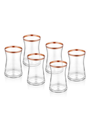 Set pahare pentru ceai, Mia, 742TMA5742, Sticla, Cupru