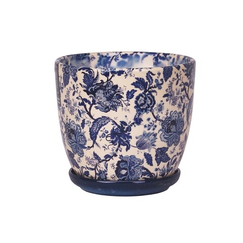 Ghiveci cu farfurie Wenus, ceramica, 20 cm, bej/albastru
