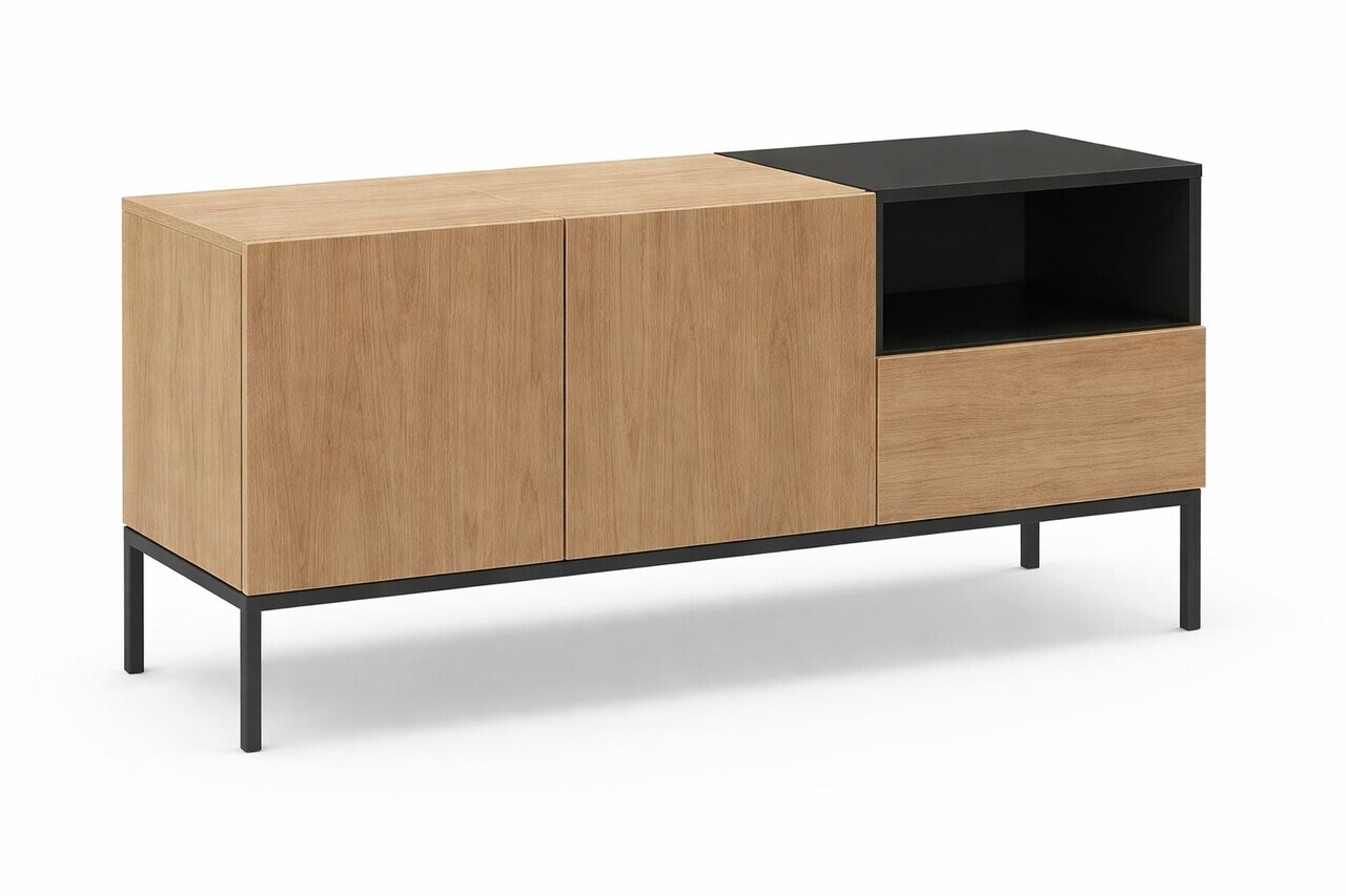 Comoda TV, Hanah Home, Cailin 140, 140x55x41.8 cm, PAL, Stejar Sepet / Lemn Negru / Negru — imaginea 3