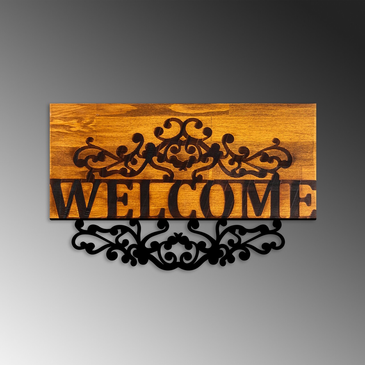 Decoratiune de perete, Welcome, Lățime: 58 cm Înălțime: 36 cm Adâncime: 3 cm, Nuc / Negru - view 6