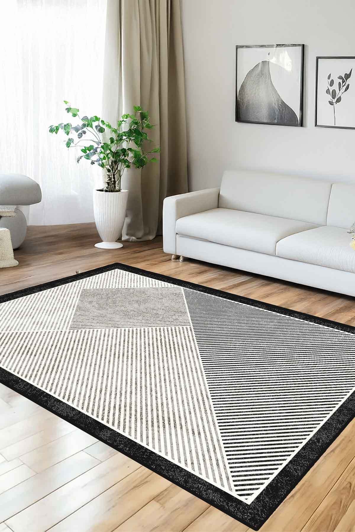 Covor, CLR-7357-Gri-110, 80x140 cm, Poliester, Negru