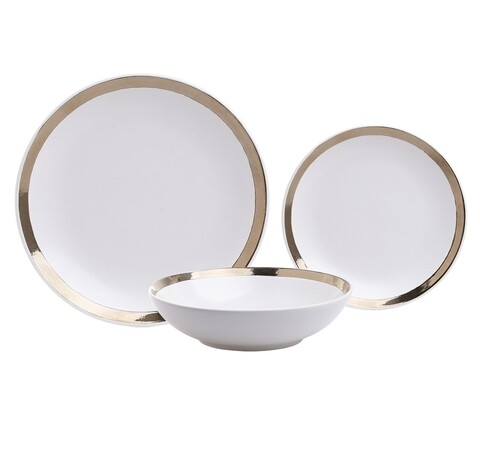 Serviciu de masa 18 piese Quinn, InArt, ceramica, alb/auriu