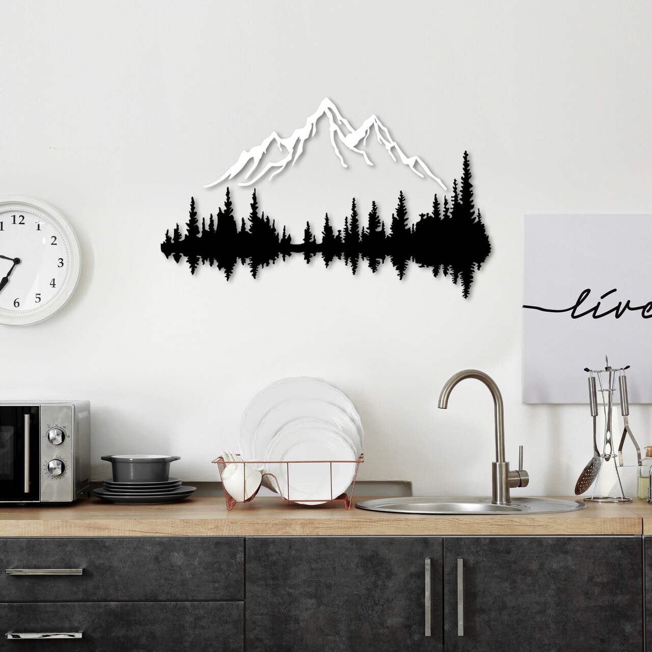 Decoratiune de perete, Nature And Mountain, Dimensiune: 52 x 20 cm (1 bucată), Alb/Negru - view 2