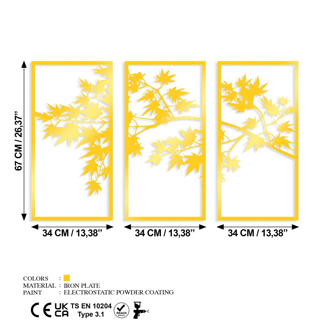 Decoratiune de perete, Golden Triple Tree 3, 34 x 67 cm, 3 piese, Auriu — imaginea 6