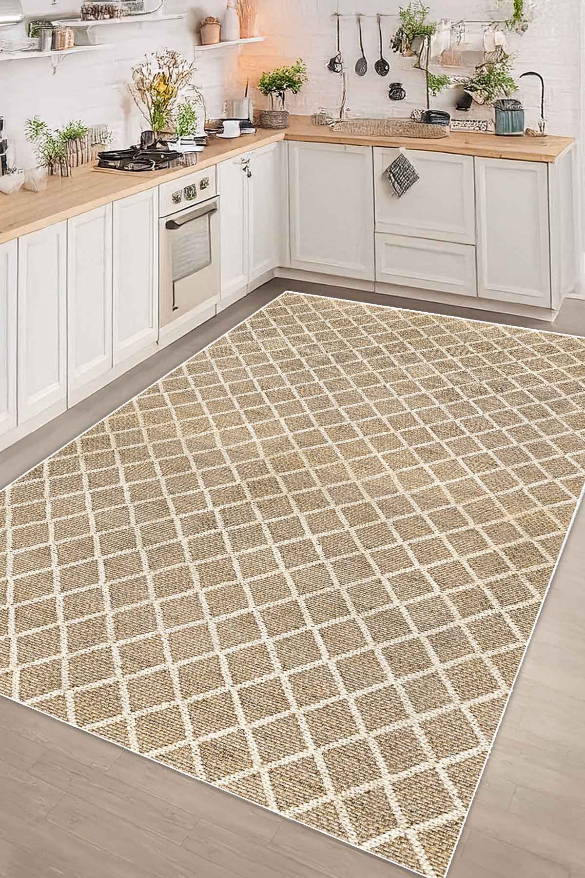 Covor, CLR-7336-MUTFAK-HALI-83, 100x150 cm, Poliester, Maro
