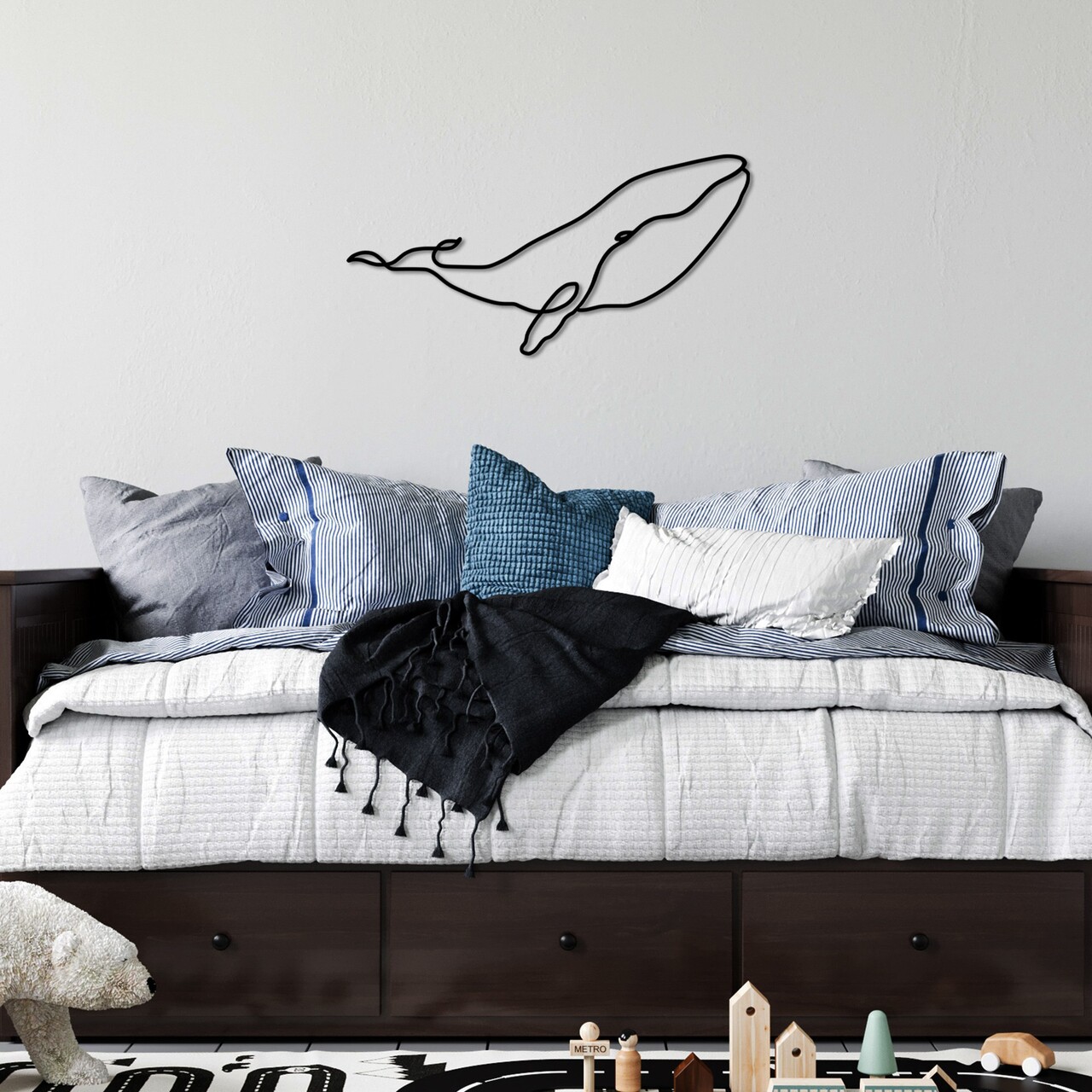 Decoratiune de perete, Whale, Dimensiune: 50 x 25 cm, Negru - view 2