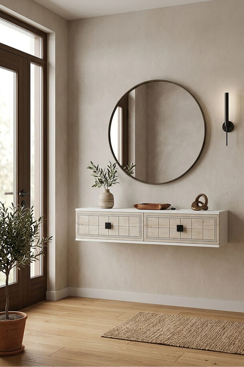 Dulap, Hanah Home, Yuka 120, 120x25.5x29.6 cm, Alb / Travertin — imaginea 3