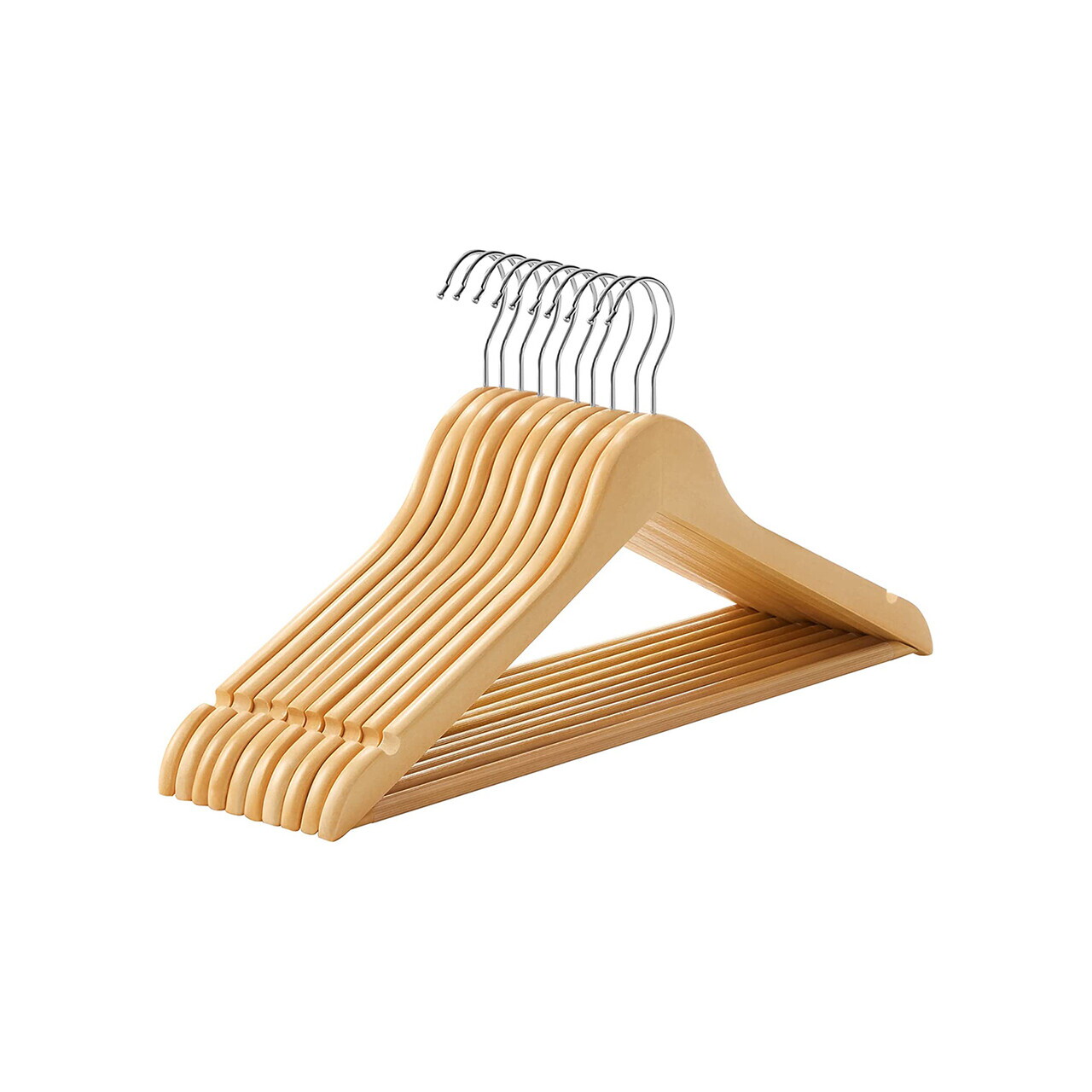 Set 10 umerase din lemn, Songmics, cu bara pantaloni, max 5 kg, lemn de artar, natur - imagine 3
