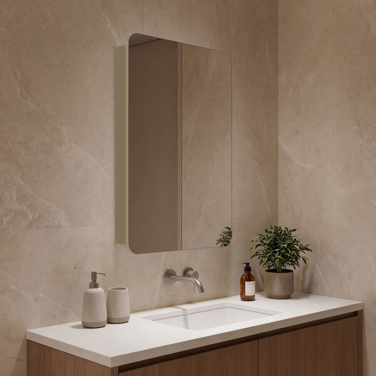 Dulap de baie cu oglindă, Hanah Home, Orbit 50, Bej