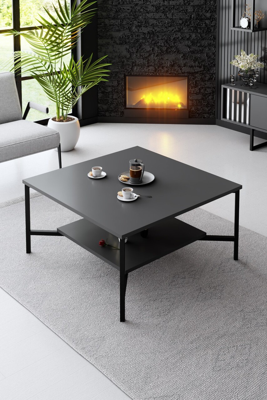 Masuta de cafea, Bexley, Black Line, 80x80x40 cm, PAL, Antracit / Negru
