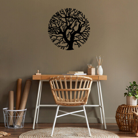 Decoratiune de perete, monument tree, metal, dimensiune: 72 x 72 cm, negru