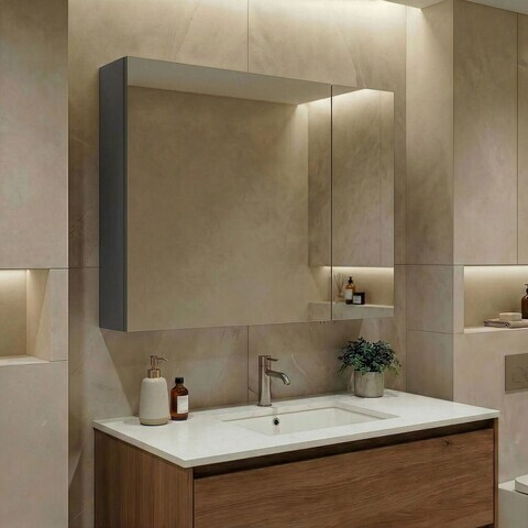 Dulap de baie cu oglindă, Hanah Home, Bari 80, Antracit mat