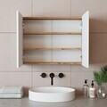 Dulap de baie cu oglindă, Hanah Home, 1754, 80x60x16 cm, MDF-LAM, Maro