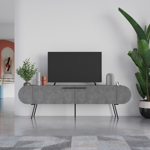 Comoda TV, Decortie, Capsule, 195 x 37.4 x 57.5 cm, pal melaminat, gri 195