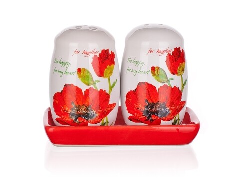 Set solnita si pipernita in suport Red Poppy, Banquet, ceramica