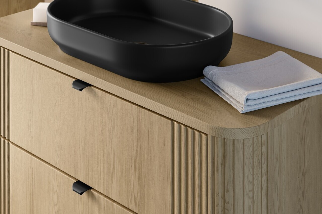 Set mobilier baie, Ovalia Cremona Beyond 120 cm, dulap inalt si masca cu lavoar, Comad, MDF/PAL, stejar - view 4