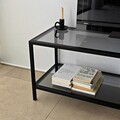 Comoda TV, Neostill, Basic, 130x45x40 cm, Sticla temperata, Gri închis/negru