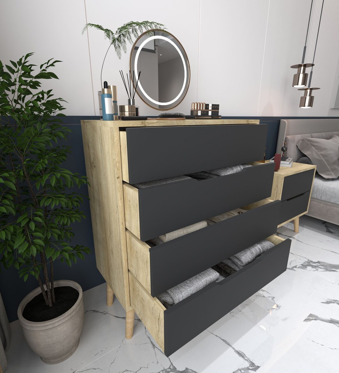 Dulap, Hanah Home, Flora, 78x95x45 cm, PAL, Stejar safir / Antracit - view 3