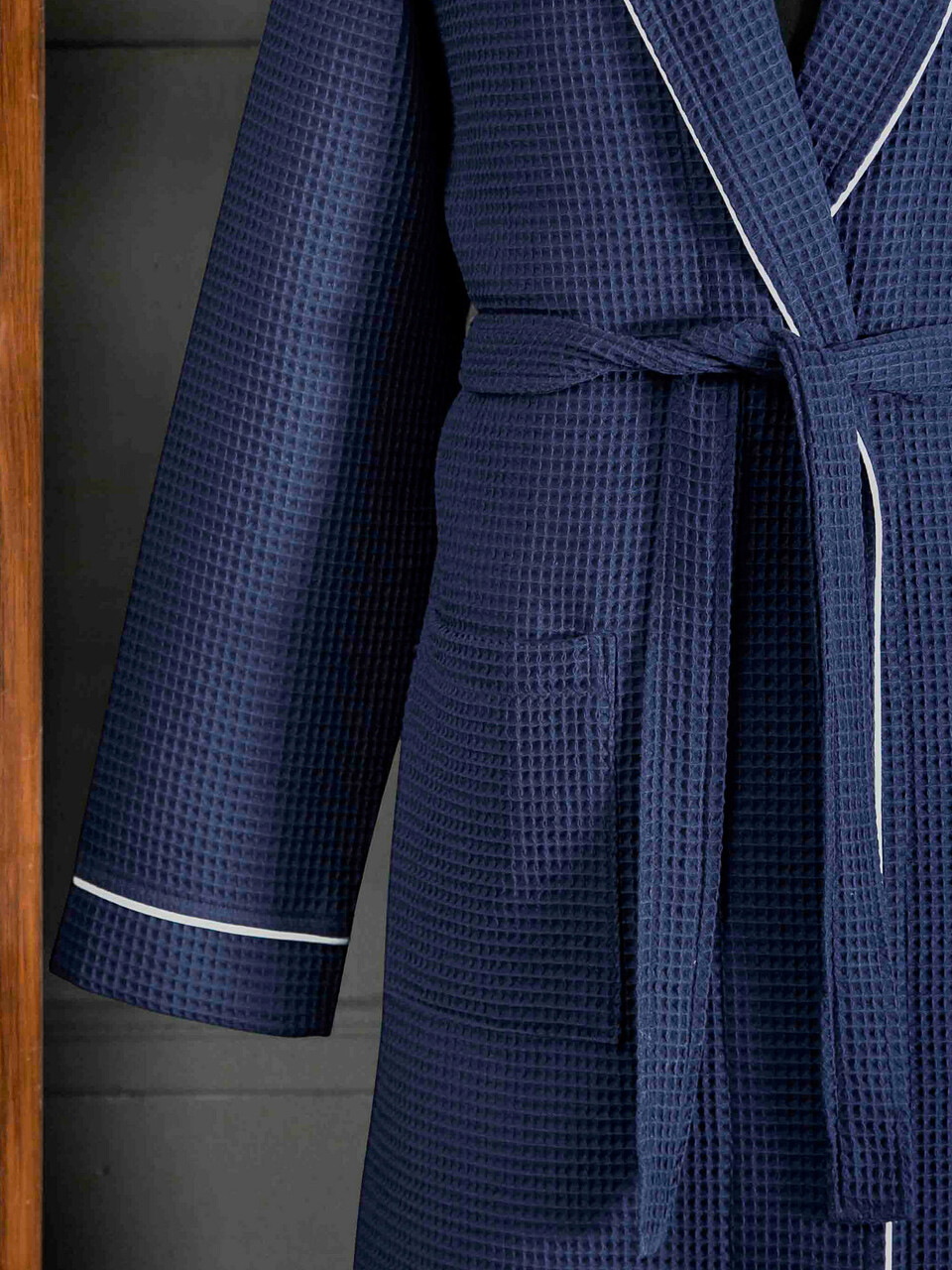 Halat de baie unisex, DC Home, Soho, 65% bumbac/35% poliester, Albastru inchis