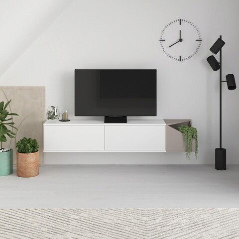 Comoda tv, homitis, aulos, 190x35x35.6 cm, alb / moca