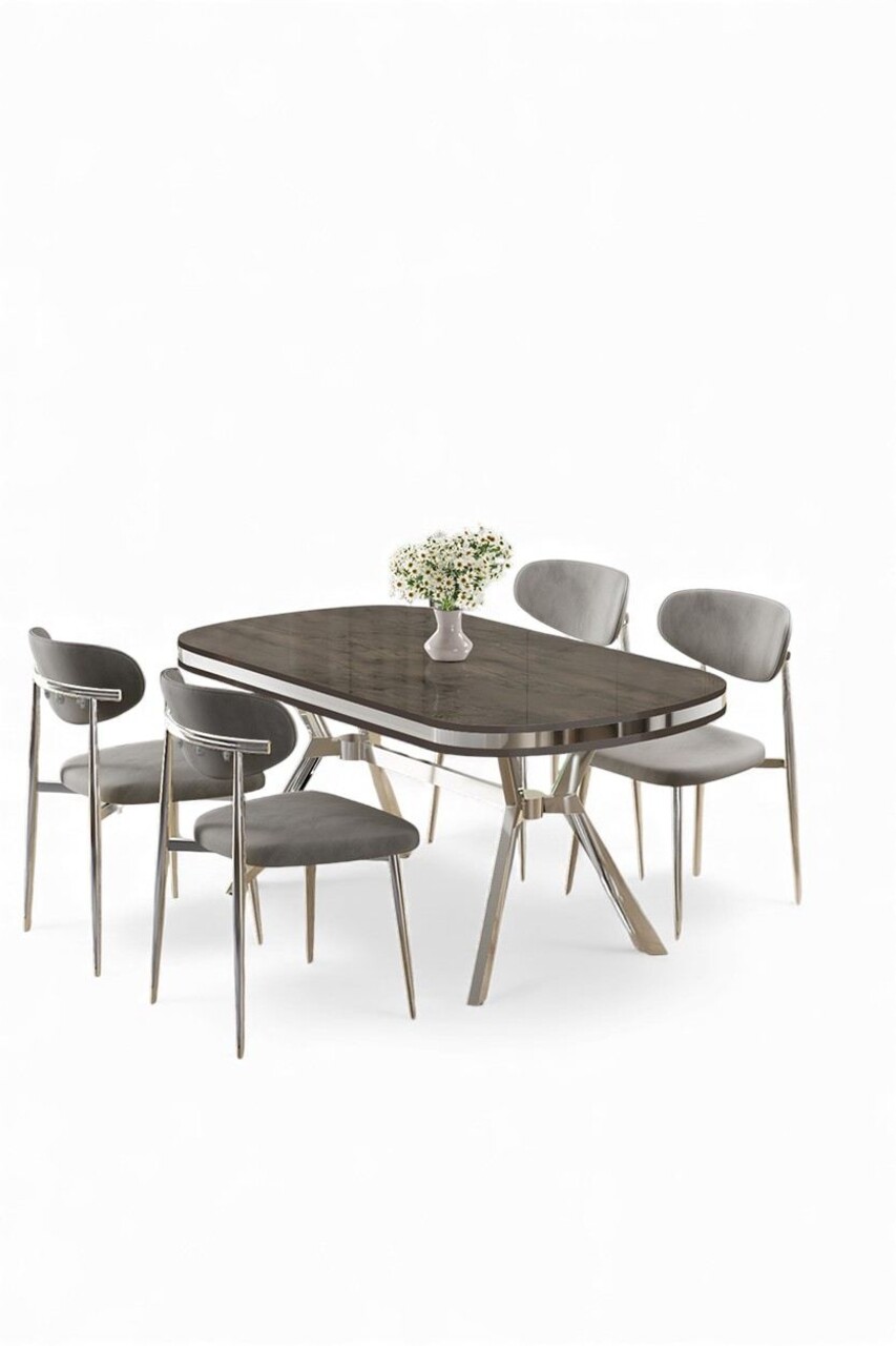 Set masă și scaune (5 bucăți), Hanah Home, Olya, Antracit / Crom / Gri - view 2
