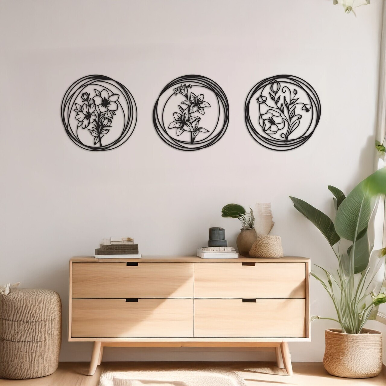 Set de accesorii decorative de perete din metal, DCV-1091-MT, 30 x 30 cm, 3 piese, Negru