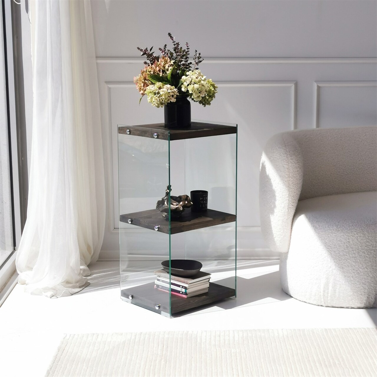 Corp biblioteca, Neostill, Aqua 2, 40x80x35 cm, Sticla temperata, Antracit - 1 | YEO